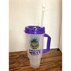 Pineapple Willy’s 32 Oz Insulated Travel Cup With Bendy Straw Purple Clear